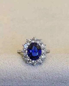 Ehering 3,39 kt ovaler Schliff natürlicher Saphir & Diamant 18 kt Weißgold Größe 6 7 - Bild 1 von 5