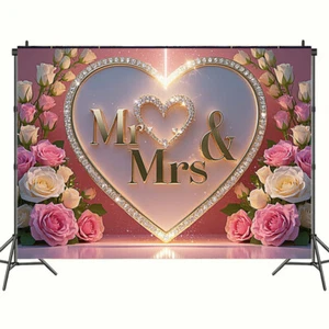 Mr & Mrs Boda Fondo Banner Fiesta Decoración Foto Accesorios Telón de fondo - Imagen 1 de 19
