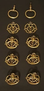 8 Antique Victorian Oval Ring Drawer Pulls Cast Brass (2 are Broken) c.1850-1915 - Picture 1 of 12