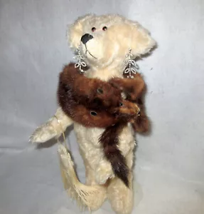 Vintage 1990s Mary Thiele 17" Mink & Diamonds OOAK The Duchess Teddy Bear - Picture 1 of 11