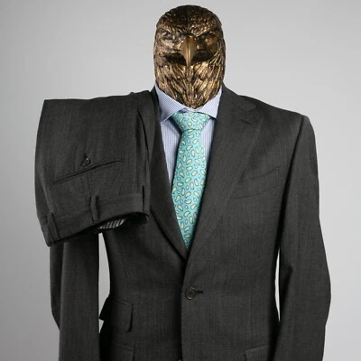 全新带标签 $3150 PATRICK HELLMANN 纯羊毛 超 130 年代套装 灰色 36US/46IT — 第 1/4 张图片