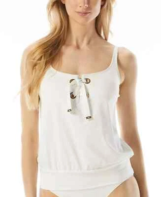 MICHAEL Michael Kors Women's Lace-Up Blouson Tankini Top White Size Large New - Image 1 of 2