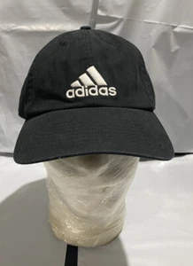 Adidas Black Baseball Cap Hat StrapBack White Logo Unstructured - Photo 1/5