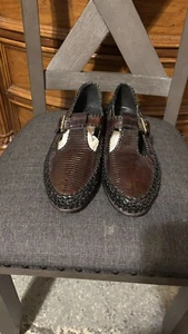 Moreschi Men's Closed Toe Sandals Size 10 Woven Black Leather/Brown Lizard...NEW - Picture 1 of 9