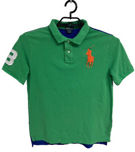 Vintage Polo By Ralph Lauren Chłopięcy krótki rękaw Zielono-Niebieska koszulka polo Rozmiar XL