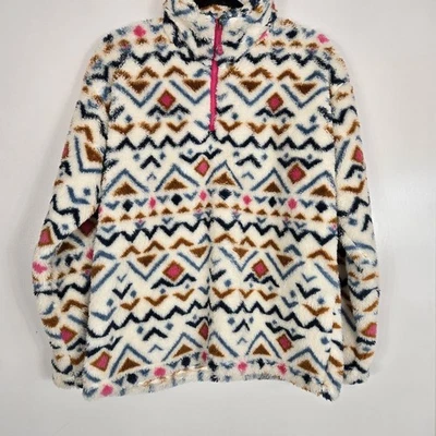 Eddie Bauer Blanco Estampado Azteca Peluche Felpa Polar Pullover Cuarto Cremallera Chaqueta Lrg Foto 1 de 4