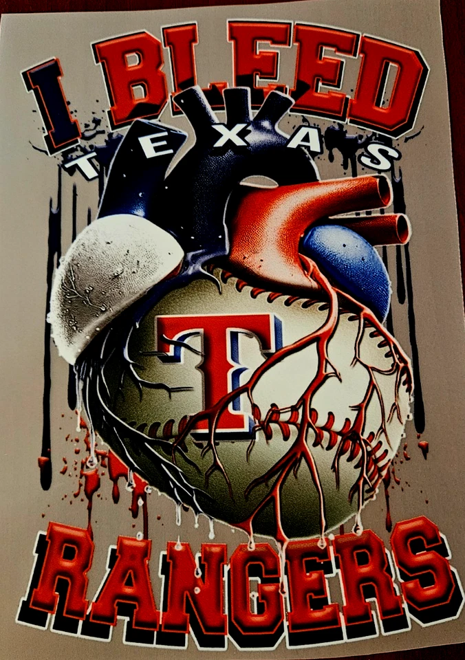 Texas Rangers Colorful 8" DTF Heat Transfer Iron On FREE Shipping (C3/3) - Image 1 of 1