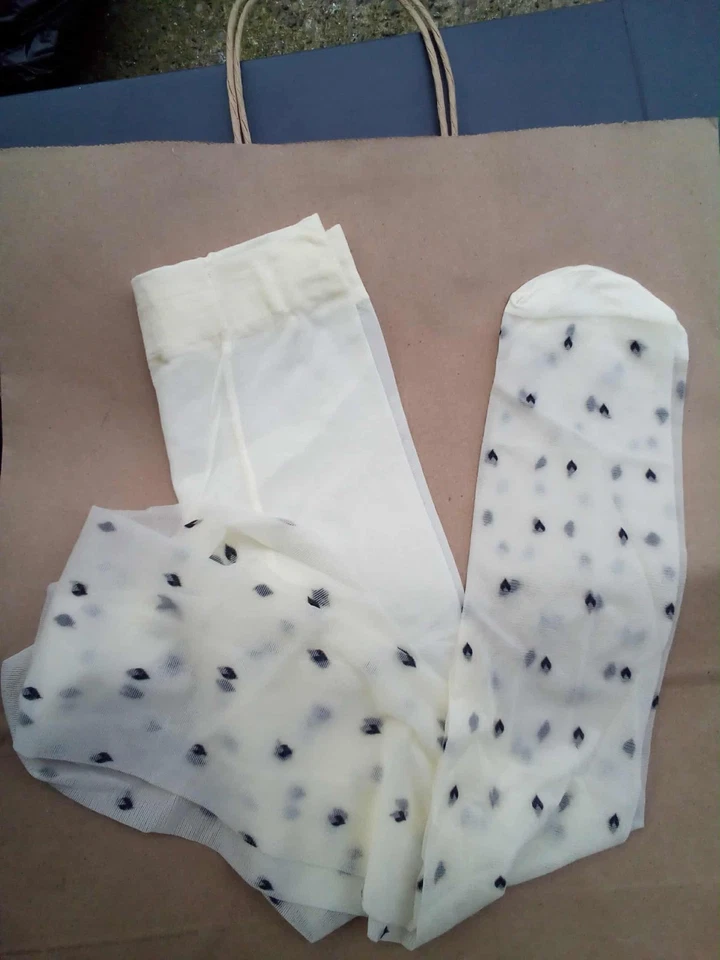 Ivory/Milk White Pantyhose with Black Hearts - Image 1 of 1