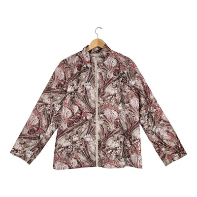 Chaqueta Acolchada Chico's Talla 2 (L) Rosa Marrón Marfil Cachemira Cremallera Frontal Cuello Alto Foto 1 de 4