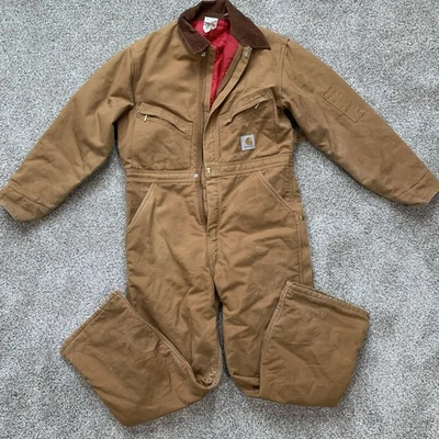 VTG Carhartt Coveralls X01 BRN Red Quilted Lining Mens Size 40 Short Made In USA - Image 1 of 4
