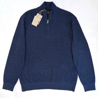 Brioni Jacquard Wool Half-Zip Mockneck Sweater in Midnight Blue Size IT 56 - Image 1 of 4