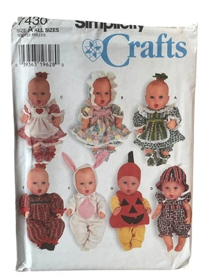 UNCUT FF Sewing Pattern Simplicity 7430 Baby Doll Clothes 13-14" and 15-16" - Image 1 of 2