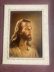 Litografía vintage 1941 Cabeza de Cristo Kriebel & Bates pequeña impresión artística Jesús - Imagen 1 de 1