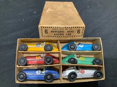 Dinky Toys Prewar 23c Mercedes Benz Racing Car Trade Box With 6 Models 1-6 Rare - Image 1 of 4
