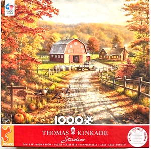 Late Afternoon on the Farm COMP 1000 pc Puzzle Beautiful Autumn Scene Turkeys - Picture 1 of 4