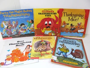 Kids Thanksgiving Books 6 Lot Scholastic Clifford Arthur Twas the Night Before K - Picture 1 of 9