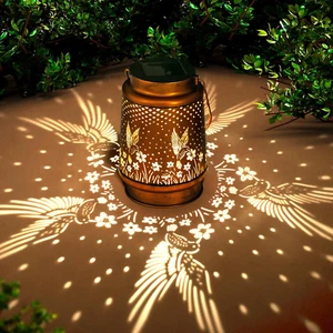 Mothers Day Gifts, Hummingbird Solar Lantern Outdoor Hanging, Metal Bird Decor W - Picture 1 of 12
