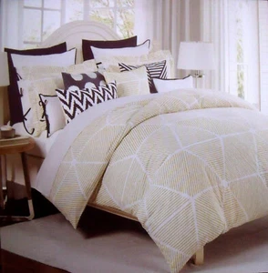 Max Studio Yellow/White Geometric/Tile Striped Queen Duvet Cover/Shams 3-Pc Set - Picture 1 of 3