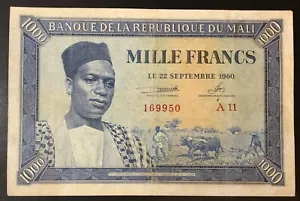 Mali 1000 Francs 22 Septembre 1960 Pick#4 pressato lotto.3148 - Foto 1 di 2