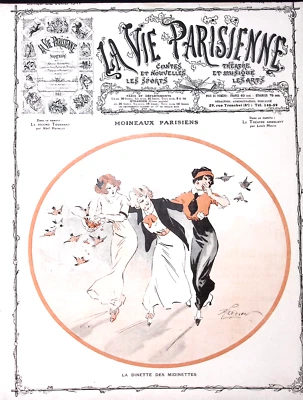 La Vie Parisienne Magazine 22 Jul  1911 Parisian Sparrows Birds Chase Women - Image 1 of 4