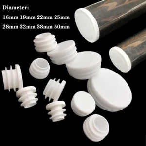 White Round Plastic Blanking End Caps Tube Pipe Inserts Plug Bung 16/19/22~50mm - Picture 1 of 7