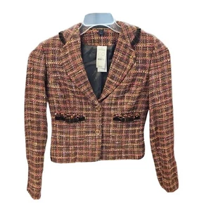 Blazer Express Design Studio para mujer talla 6 rosa marrón lana tweed chaqueta tejida - Imagen 1 de 7