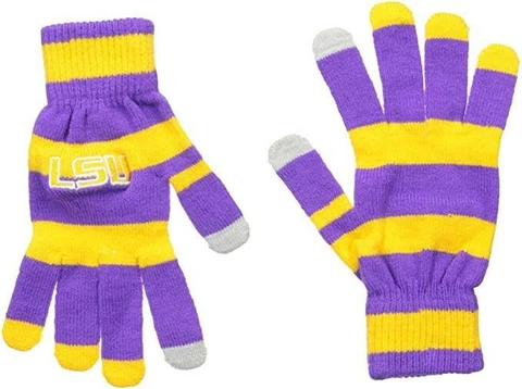 LSU Tigers Knit Stripe Acrylic Gloves [NEW] NCAA Work Hands Scarf Hat Cover