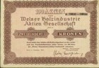 Welser Holzindustrie-Aktien-Gesellschaft 1922 100 X 200 Kronen mit Kupons