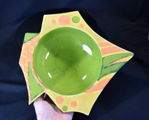 Postmodern Abstract Carved Decorative Console Bowl Studio Art Pottery - Picture 1 of 13