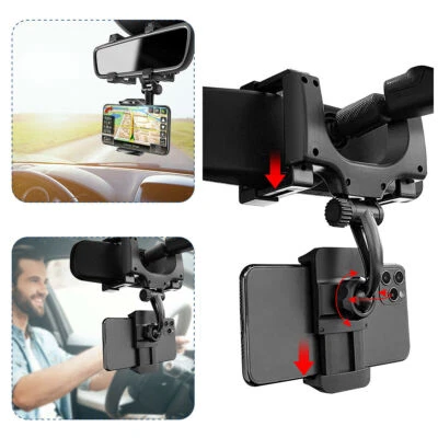 Universal 360 Rotation Car Rear View Mirror Mount Stand GPS Cell Phone Holder US - Image 1 of 4