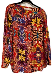 Loft Petites LP Bluse Mehrfarbig Tropical Print Lang Offen Schlitz Ärmel HiLo - Bild 1 von 6