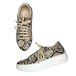 Topshop Women's Faux Snakeskin Lace Up Sneakers Beige Size 6 - Picture 1 of 12