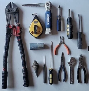 Misc Tool Lot Lock Bolt Cutters Screwdrivers Wrench Pliers Tweezers Saw Plumb ++ - Picture 1 of 7