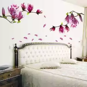 Wall Stickers Magnolia Flower Wall Decal Removable Flower Art Mural Home Decor - Picture 1 of 7