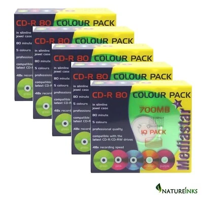 50 Taiyo Yuden Multi Coloured Blank CD-R 700MB 80 mins 48x 52x Jewel Case Japan - Image 1 of 3