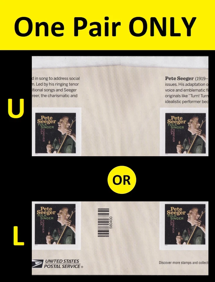 US 5708a Music Icons Pete Seeger imperf NDC vert gutter margin pair MNH 2022 - Image 1 of 1