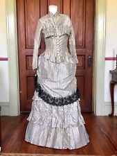 3 Piece Printed Silk 1870â€™s Hand-Made Polonaise Bustle Dress Amazing Condition!
