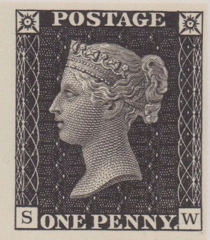 GB MNH Penny black replica stamp with full gum. QV REPLICA, REPRODUCTION, COPY Cover