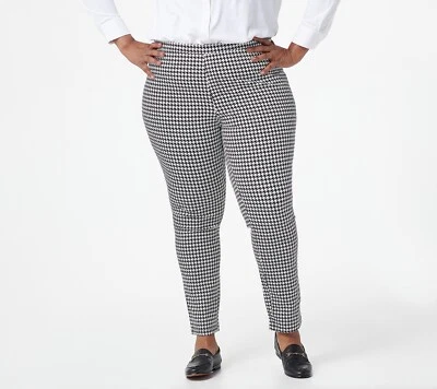 NUEVO Isaac Mizrahi Live! Pantalones altos elásticos de pierna ajustados 24/7 estampado de pata de gallo 30WT Foto 1 de 4