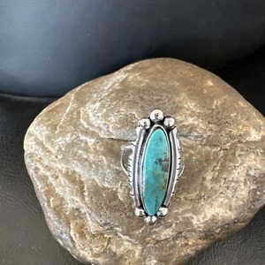 Blue Kingman Turquoise Native American Navajo Sterling Silver Ring Size 7 18629 - Picture 1 of 14