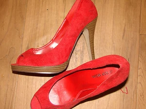 WOMENS SHOES Red Suede 5" Heel Pumps TOP MODA 10 - Picture 1 of 5