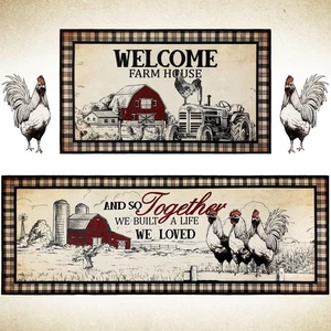 2 Pcs Rooster Kitchen Rugs Farmhouse Kitchen Decor Welcome Chicken Door Mats ... - Bild 1 von 7