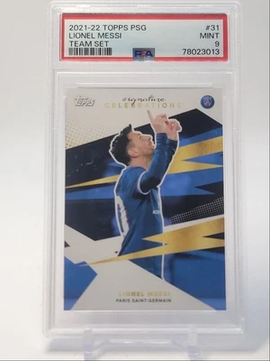 LIONEL MESSI 2021 TOPPS PSG TEAM SET SIGNATURE CELEBRATIONS PSA 9 Q5649 - Image 1 of 2