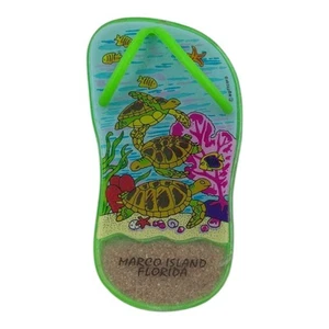 Marco Island Florida Fridge Magnet Sandal Sea Turtles Real Beach Sand Souvenir - Picture 1 of 4