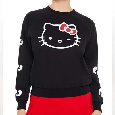 Forever 21 Sanrio Hello Kitty Bow Graphic Crew Pullover - Youth M - Black - Image 1 of 4