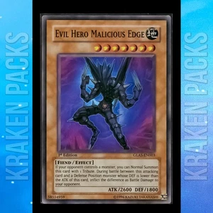 YUGIOH Evil HERO Malicious Edge GLAS-EN003 Ultra 1ª edición casi nuevo 💎 PAQUETE FRESCO - Imagen 1 de 2