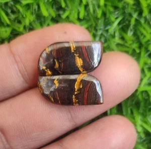 25.00 Cts Natural Tiger Eye Gemstone Top Quality Cabochon Pair 20.5X10X5 MM - Picture 1 of 7