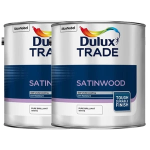 White Paint Dulux Trade 2.5L Satinwood Trim Paint Pure Brilliant White 2PACK UK - Picture 1 of 2