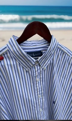 Vtg Ralph Lauren Stripe Shirt Blue Pony LS 100% Cotton Mens 2XLT Classic Fit - Image 1 of 4