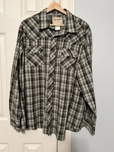 Wrangler Pearl Snap Mens Size 2XL Plaid Western Work Shirt Olive Long Sleeve - Picture 1 of 9